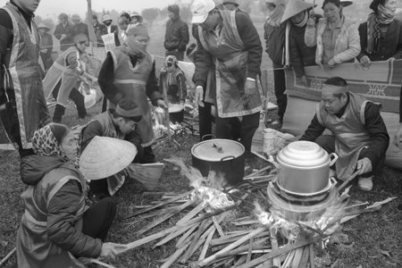 HAI DUONG, VIETNAM, February, 21:People exam to make round sticky rice cake at Cao festival on...