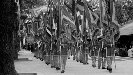 HAI DUONG, VIETNAM, February, 15 : Group of Asian people attend folk festivals on February, 15, 2014 in Hai Duong, Vietnam. のeditorial素材