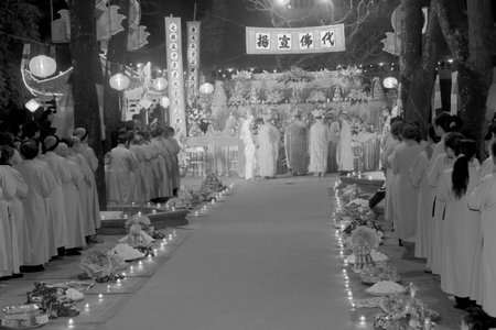 HAI DUONG, VIETNAM, February, 25 : Monks and the faithful ceremony at Con Son Pagoda on February,...