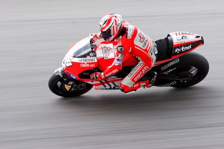 SEPANG, MALAYSIA-OCT 21: 2006 motoGP champion Nicky Hayden from Ducati Team during a free practice session on October 21, 2011 at Sepang, Malaysia. The Malaysian Grand Prix will take place on Oct 23.のeditorial素材