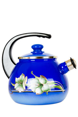 Teapot metallic, blue, isolated on white backgroundの写真素材
