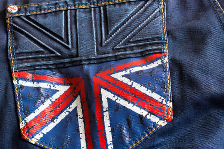 Blue jeans with a British flag on the pocketの写真素材