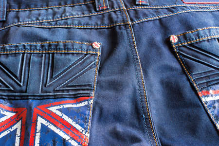 Blue jeans with a British flag on the pocketの写真素材