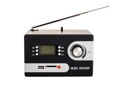 Digital radio with antenna on white background and blank screenの写真素材