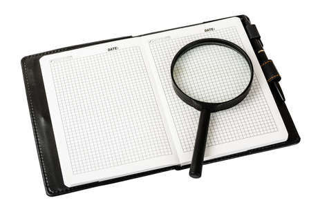 Diary with open pages, isolated on white backgroundの写真素材