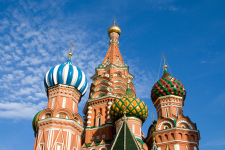 Fragment of st.Basil cathedral on bly sky backgroundの写真素材