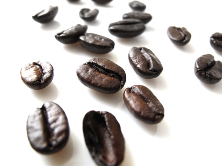 coffee beans on white background, close-upの写真素材