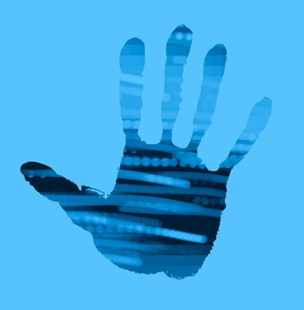 abstract handprint on blueの写真素材