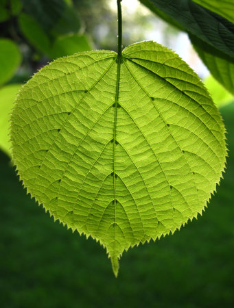 Green leaf of linden tree, close up