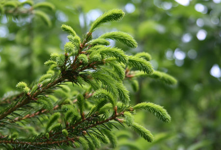 Fur tree branche with young runaways, close upの写真素材