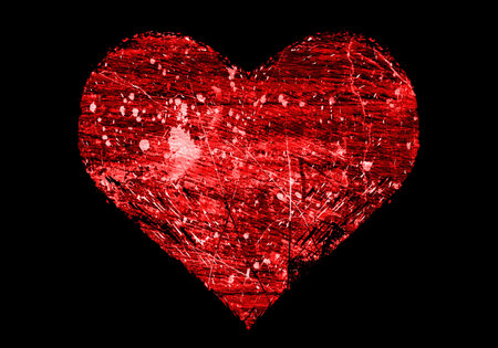 Abstract love symbol,  red heart on black backgroundの写真素材