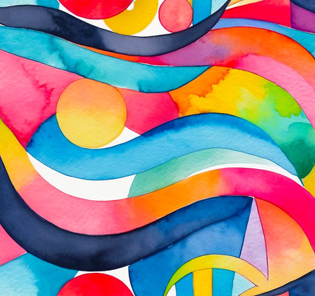 Abstract bright multicolor background with different shapes, colorful watercolor pattern for designの写真素材