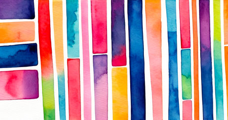 Background with bright colorful watercolor stripes, abstract pattern for designの写真素材