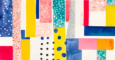 Bright multicolored patchwork background with various textures, abstract pattern for design
