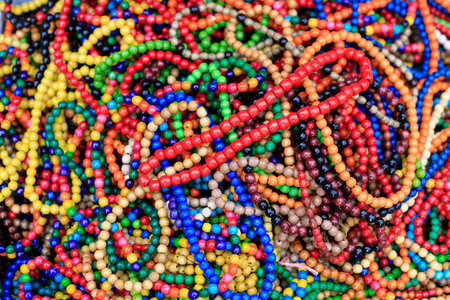 Colorful bright handmade beads, close-up backgroundの写真素材
