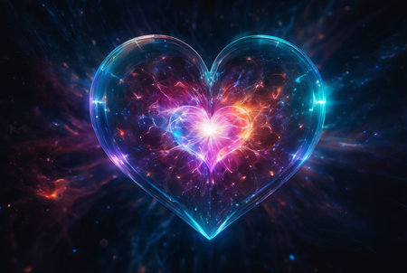 Abstract bright multicolored cosmic heart on a space backgroundの写真素材