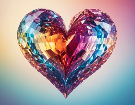 Beautiful colorful heart as a symbol of love in the form of a diamondの写真素材