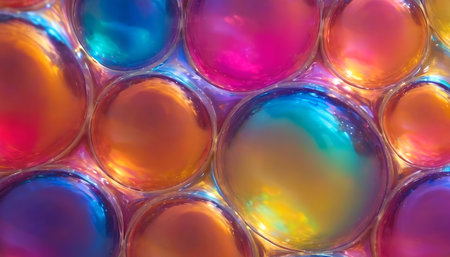 Bright colorful glowing bubbles, abstract backgroundの写真素材