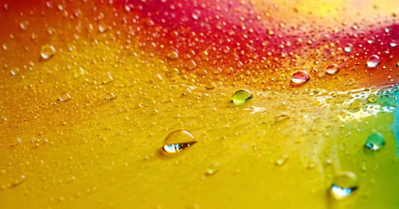 Bright abstract colorful liquid background with multi-colored drops and bubbles