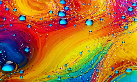 Bright abstract colorful background with drops and bubblesの写真素材