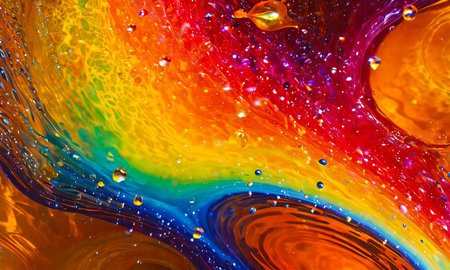 Vivid abstract colorful liquid background with drops and bubbles