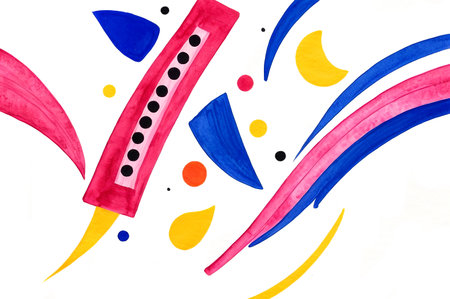 Various bright colorful shapes on white, surreal abstract background for designの写真素材