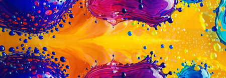 Bright abstract colorful liquid background with drops and bubbles