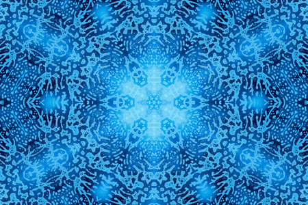 Blue background with natural soap foam pattern on the glass