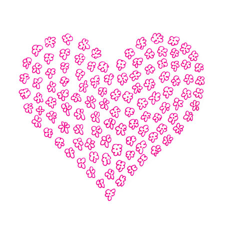 Heart from abstract flower pattern on white background, hand drawの写真素材