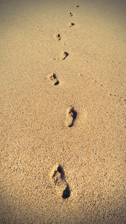 Human footprints in the sand, natural vintage backgroundの写真素材