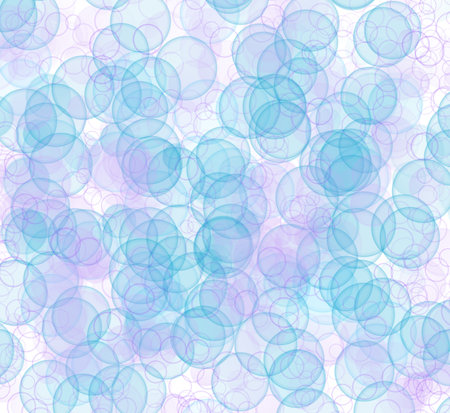 Abstract pattern of transparent multicolored bubbles different sizes on white backgroundの写真素材