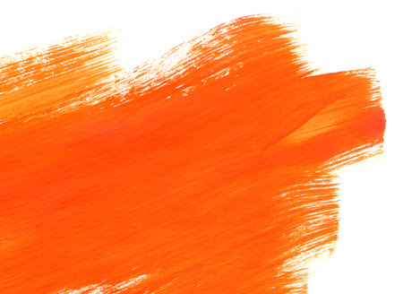 Bright orange paint texture on white background for design, space for text, hand drawnの写真素材