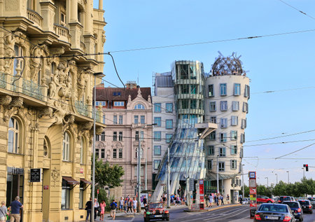 PRAGUE, CZECH REPUBLIC - DECEMBER 18, 2014: Dancing House also called Fred and Ginger was designed 1992 by Vlado Milunic and Frank Gehry and completed 1996の写真素材