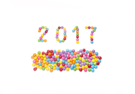 2017 (New Year) from multicolored sweets candy isolated on white background