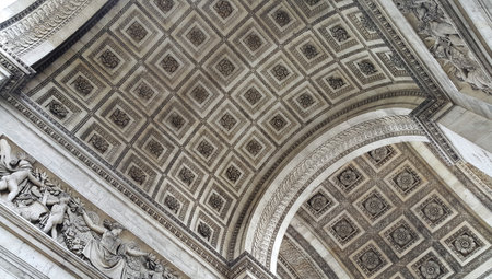 Elements of design the Arc de Triomphe de l'Etoile on Charles de Gaulle Place, Paris, Franceの写真素材