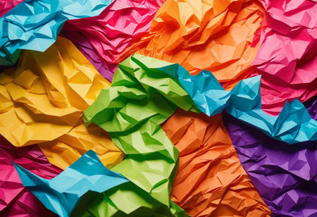 Vibrant and colorful paper background design, bright colorful crumpled Paper texture for creativeの写真素材
