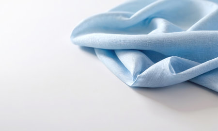 Light blue fabric lying on white background, background for designの写真素材