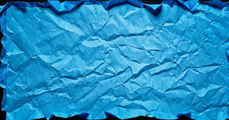 Background made of crumpled blue paper, texture for design, space for textの写真素材