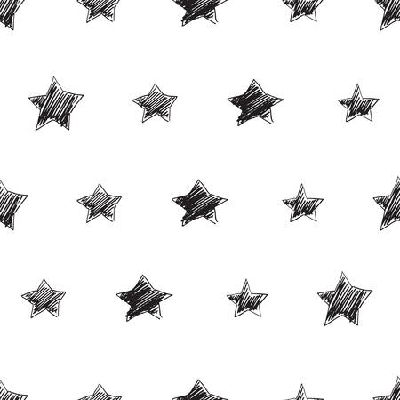 Seamless vector modern pattern with hand drawn stars shapes. Black and whiteのイラスト素材