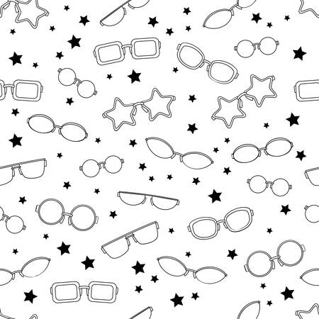 Seamless  black and white pattern with hipster stylish glasses framesのイラスト素材