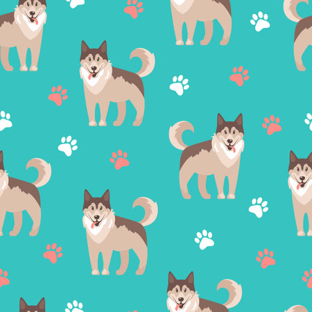 Flat vector illustration Husky, nice friendly pet.のイラスト素材