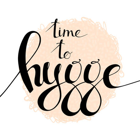 Time to Hygge hand lettering on round scribbled shape illustration.のイラスト素材