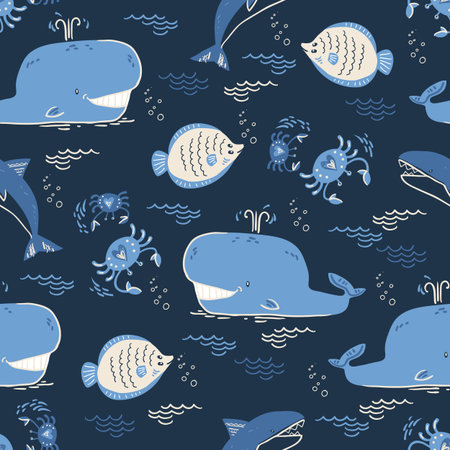 Vector doodle illustration. North sea. Scandinavian style. Seamlのイラスト素材