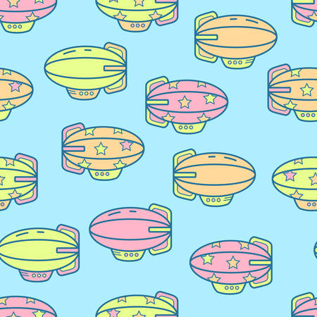 Vector flate linear cute little airchip. Zeppelin, icon style. Sのイラスト素材