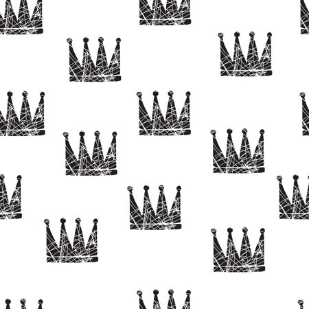 Hand drawn Various crowns set, vector illustration doodle cute style. のイラスト素材