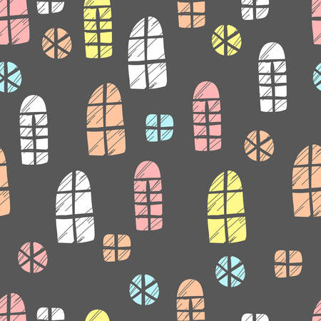 Seamless vector pattern. Scrapbooking, background, wrapping paper. Different windows Pastel colorsのイラスト素材