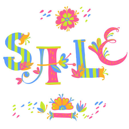 Hand lettering composition of Sale text on floral alphabet design.のイラスト素材