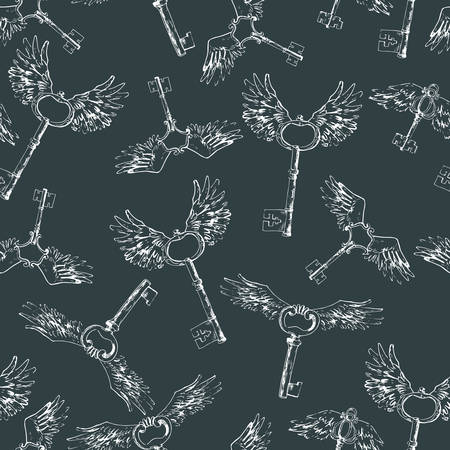 Flying magic keys, vector seamless pattern.のイラスト素材
