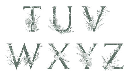 Vector Hand Drawn Xmas letters monograms or logo. Uppercase T, Uのイラスト素材