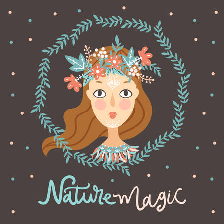 Portrait of a European girl in a wreathのイラスト素材